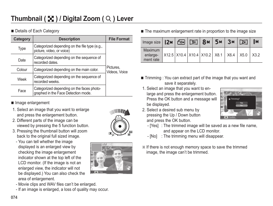 Thumbnail, Digital zoom, Lever | Samsung EC-HZ25WZBPBUS User Manual | Page 75 / 122