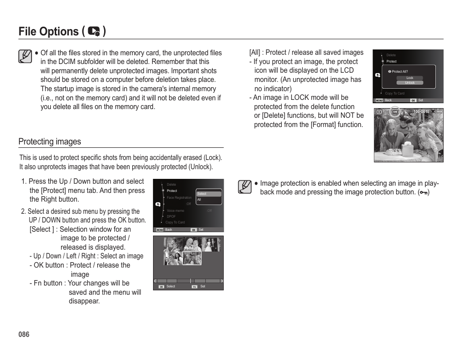 File options ( ), Protecting images | Samsung EC-HZ25WZBPBUS User Manual | Page 87 / 122