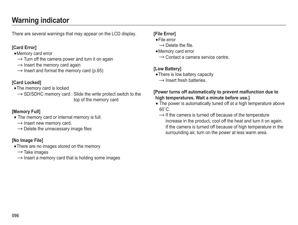 Warning indicator | Samsung EC-HZ25WZBPBUS User Manual | Page 97 / 122