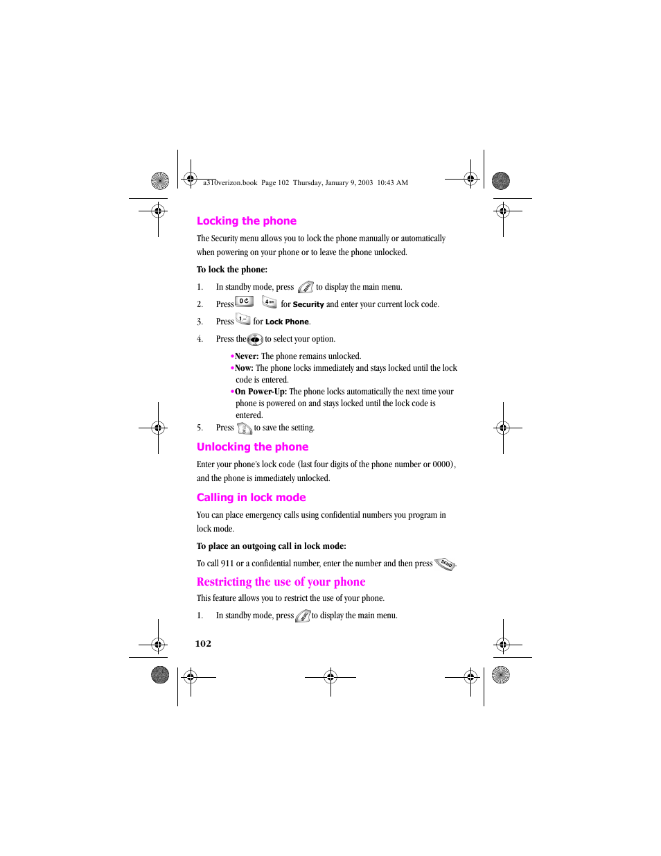 Restricting the use of your phone | Samsung SCH-A310SV-XAR User Manual | Page 102 / 146