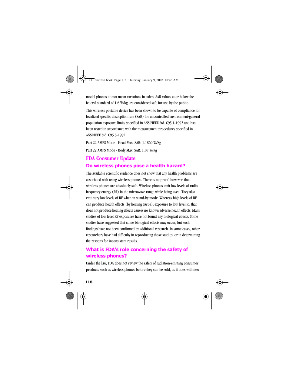 Fda consumer update | Samsung SCH-A310SV-XAR User Manual | Page 118 / 146