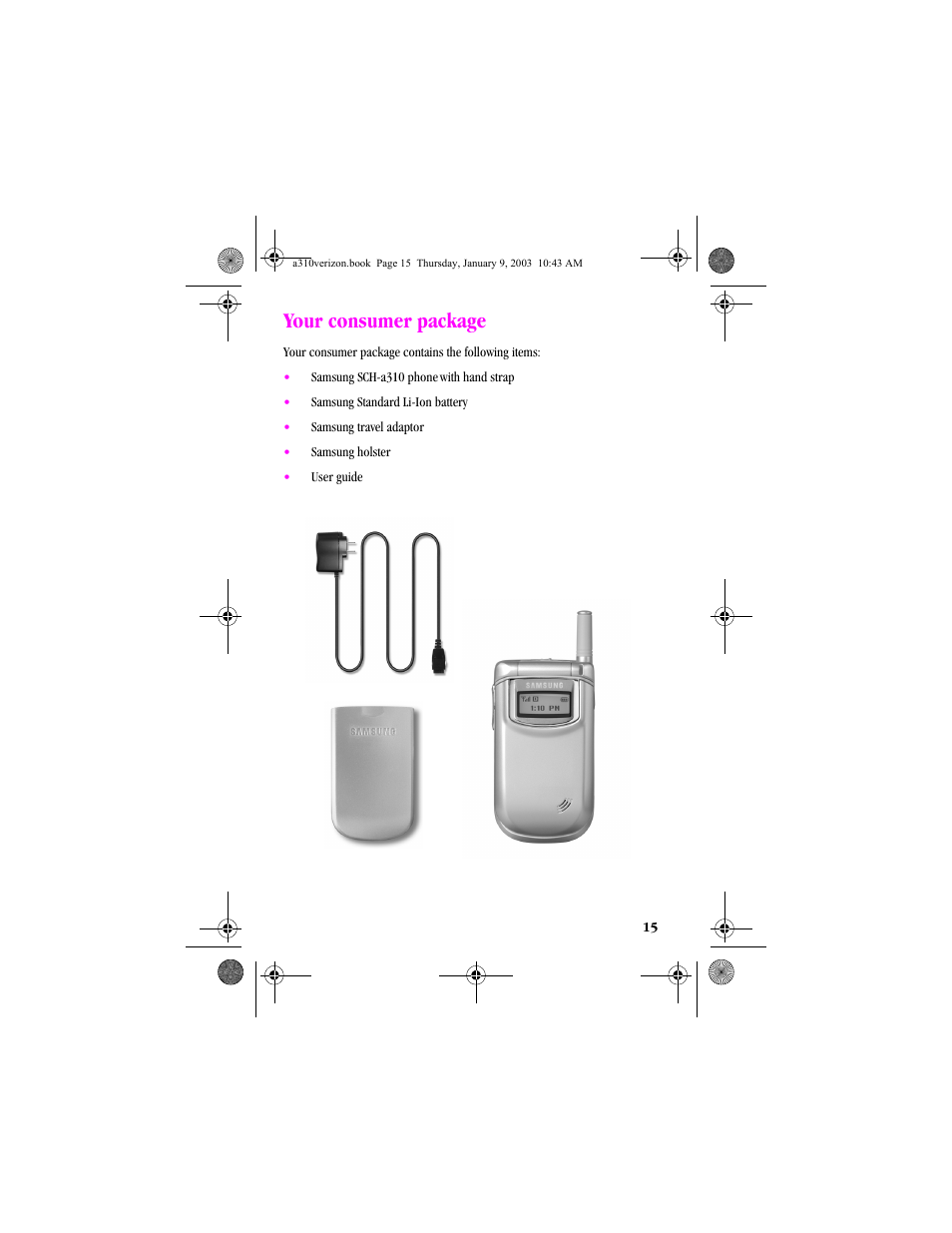 Your consumer package | Samsung SCH-A310SV-XAR User Manual | Page 15 / 146