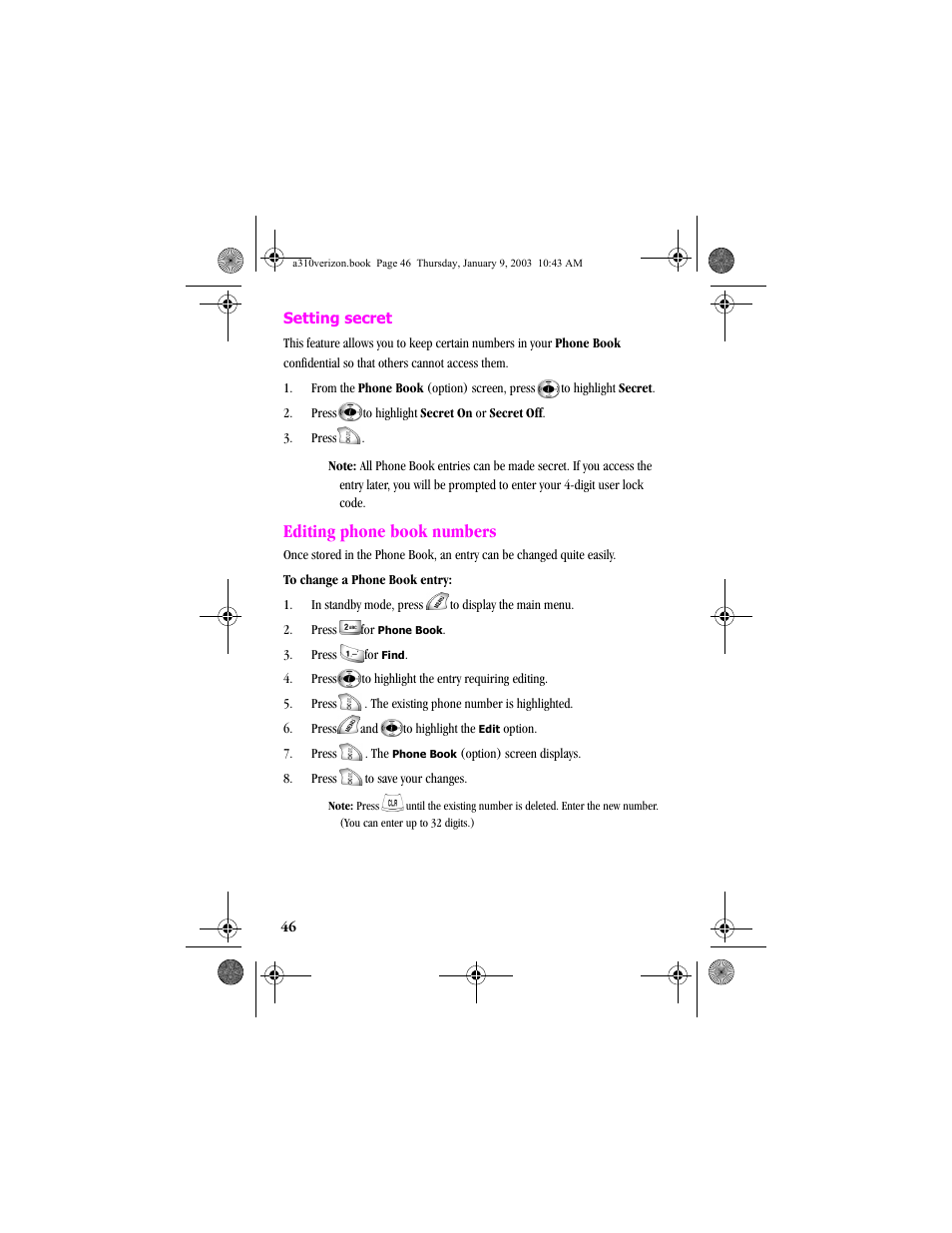 Editing phone book numbers | Samsung SCH-A310SV-XAR User Manual | Page 46 / 146