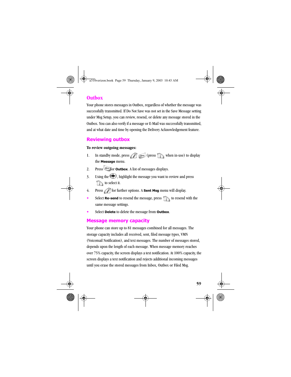 Outbox | Samsung SCH-A310SV-XAR User Manual | Page 59 / 146