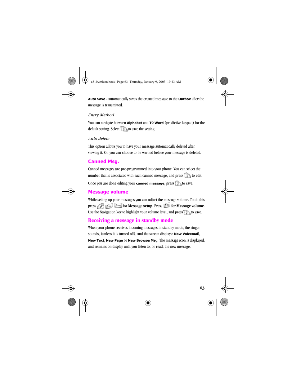 Receiving a message in standby mode | Samsung SCH-A310SV-XAR User Manual | Page 63 / 146