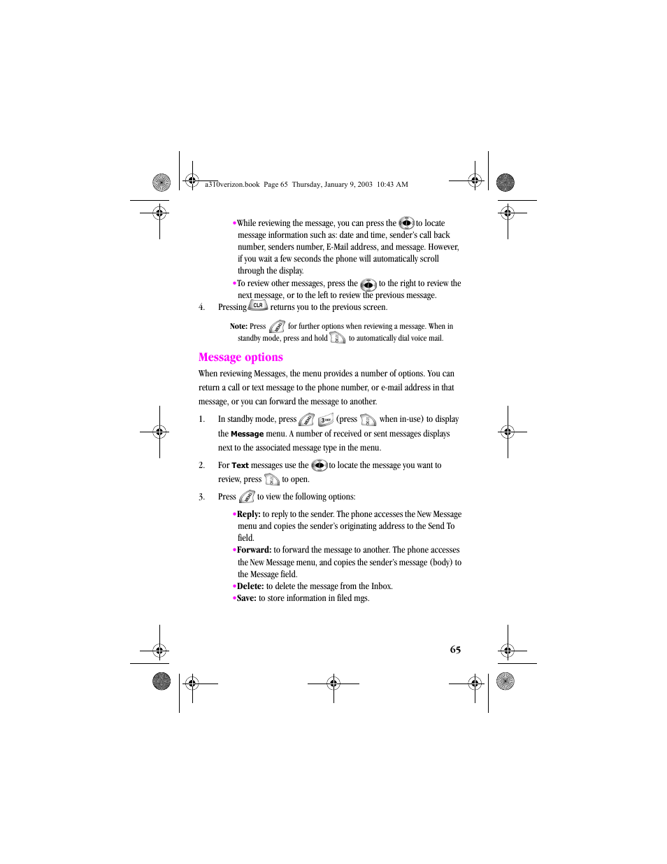 Message options | Samsung SCH-A310SV-XAR User Manual | Page 65 / 146