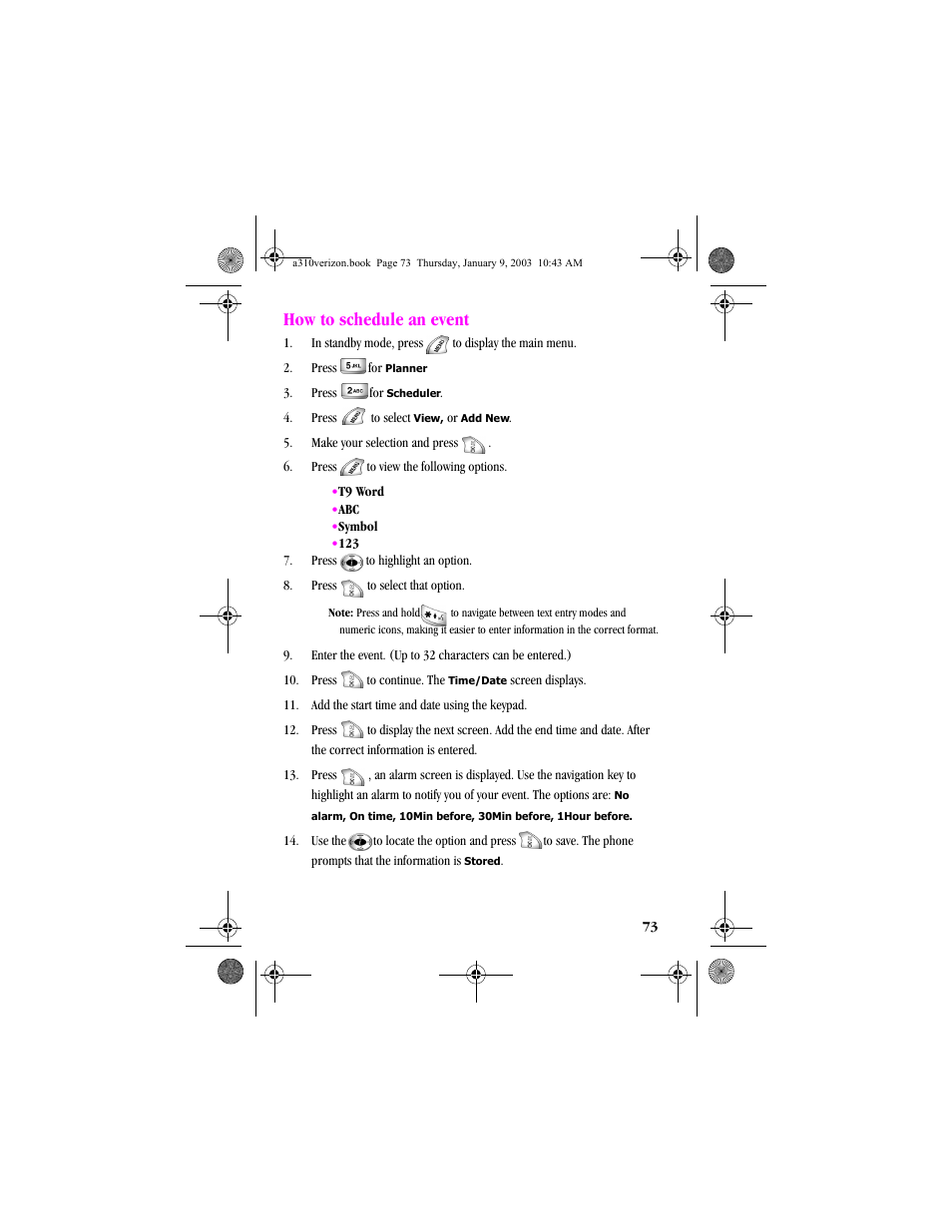 How to schedule an event | Samsung SCH-A310SV-XAR User Manual | Page 73 / 146