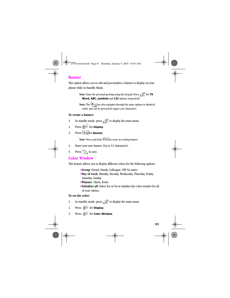 Banner, Color window, Banner color window | Samsung SCH-A310SV-XAR User Manual | Page 81 / 146
