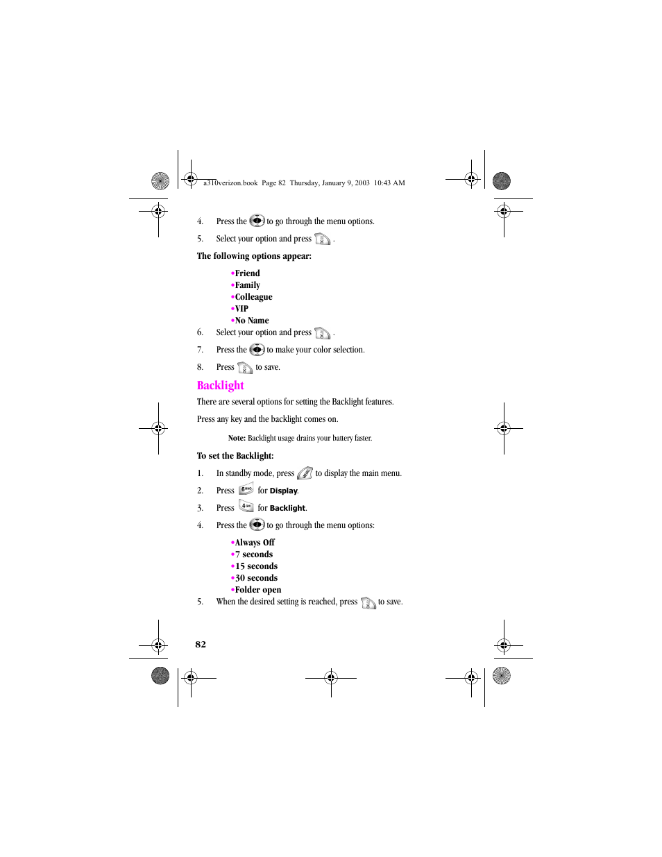 Backlight | Samsung SCH-A310SV-XAR User Manual | Page 82 / 146