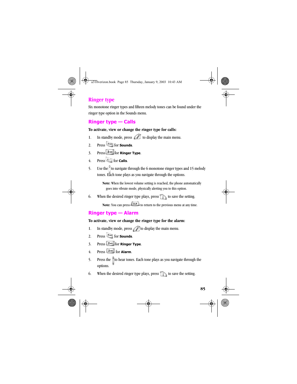 Ringer type | Samsung SCH-A310SV-XAR User Manual | Page 85 / 146