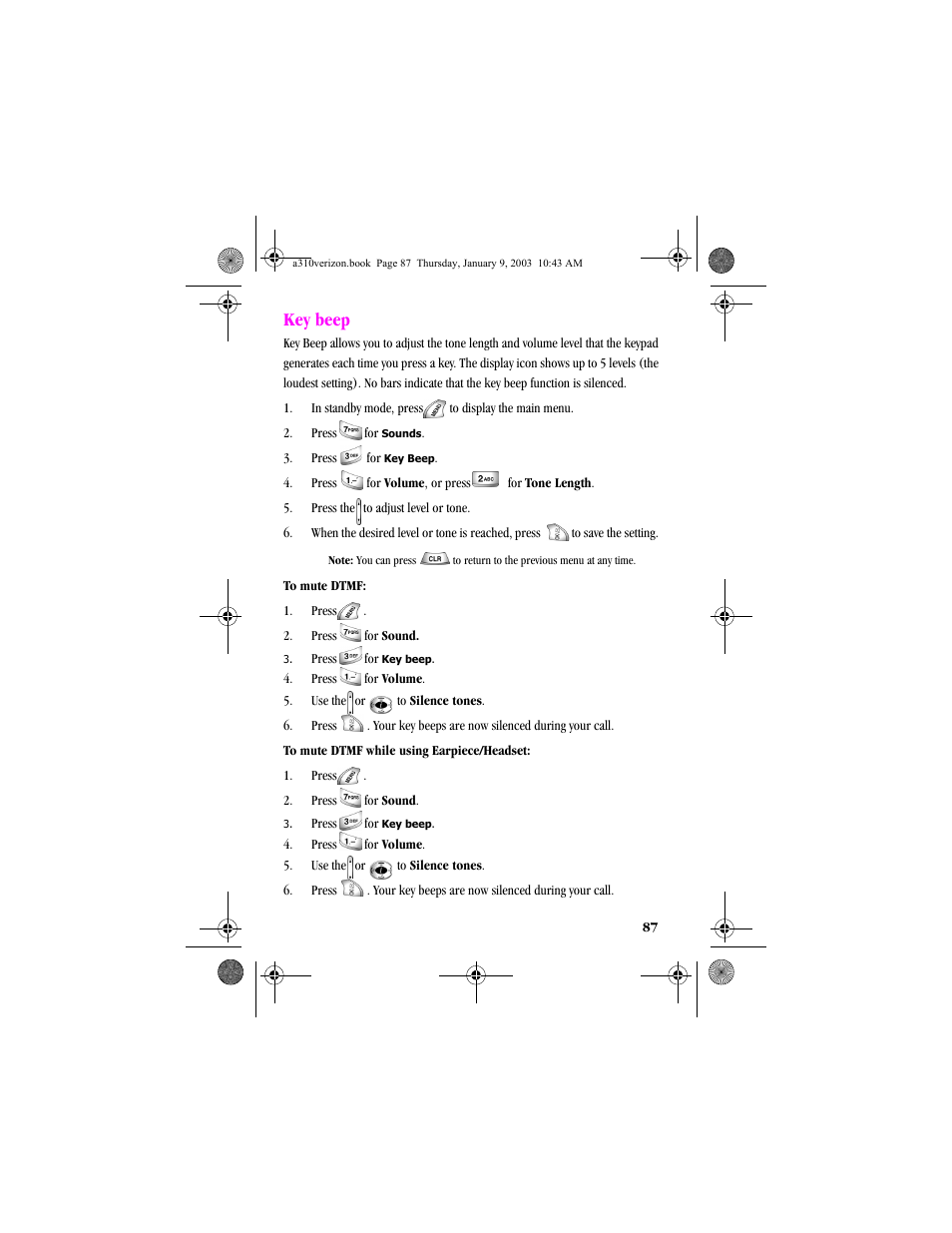 Key beep | Samsung SCH-A310SV-XAR User Manual | Page 87 / 146