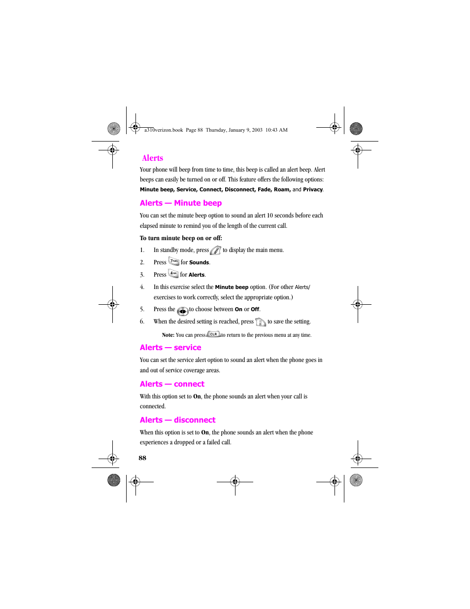 Alerts | Samsung SCH-A310SV-XAR User Manual | Page 88 / 146