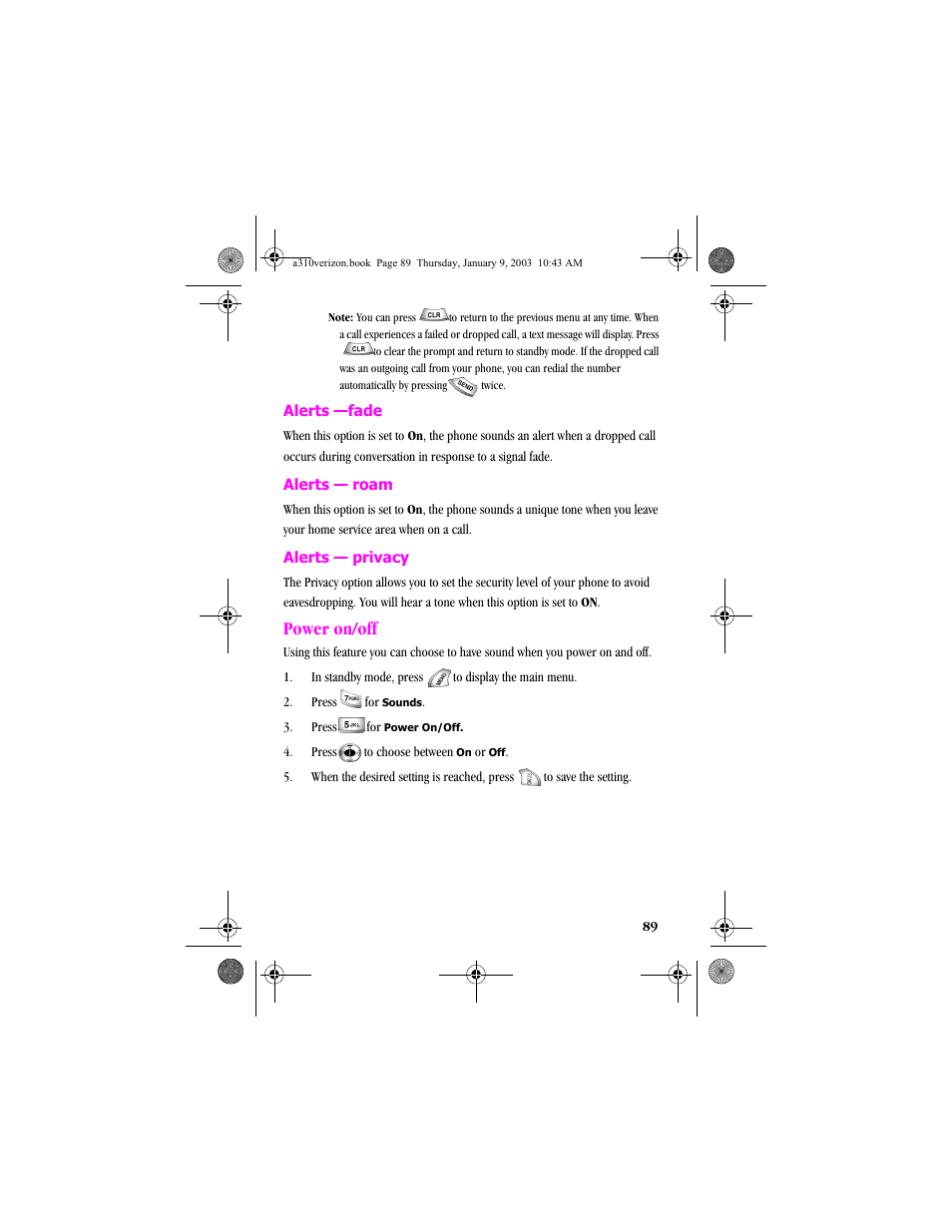 Power on/off | Samsung SCH-A310SV-XAR User Manual | Page 89 / 146