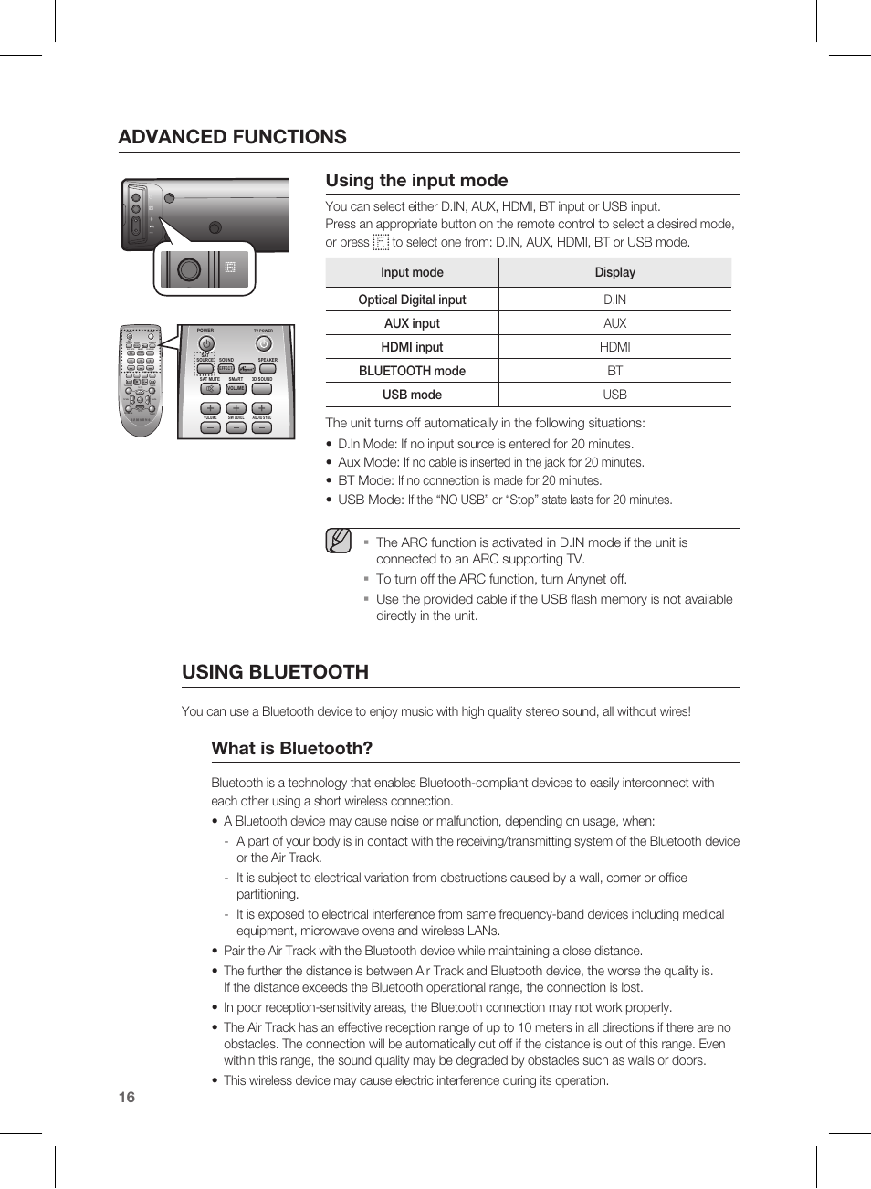 Advanced functions using bluetooth, Using the input mode, What is bluetooth | Effect | Samsung HW-E450-ZA User Manual | Page 16 / 26