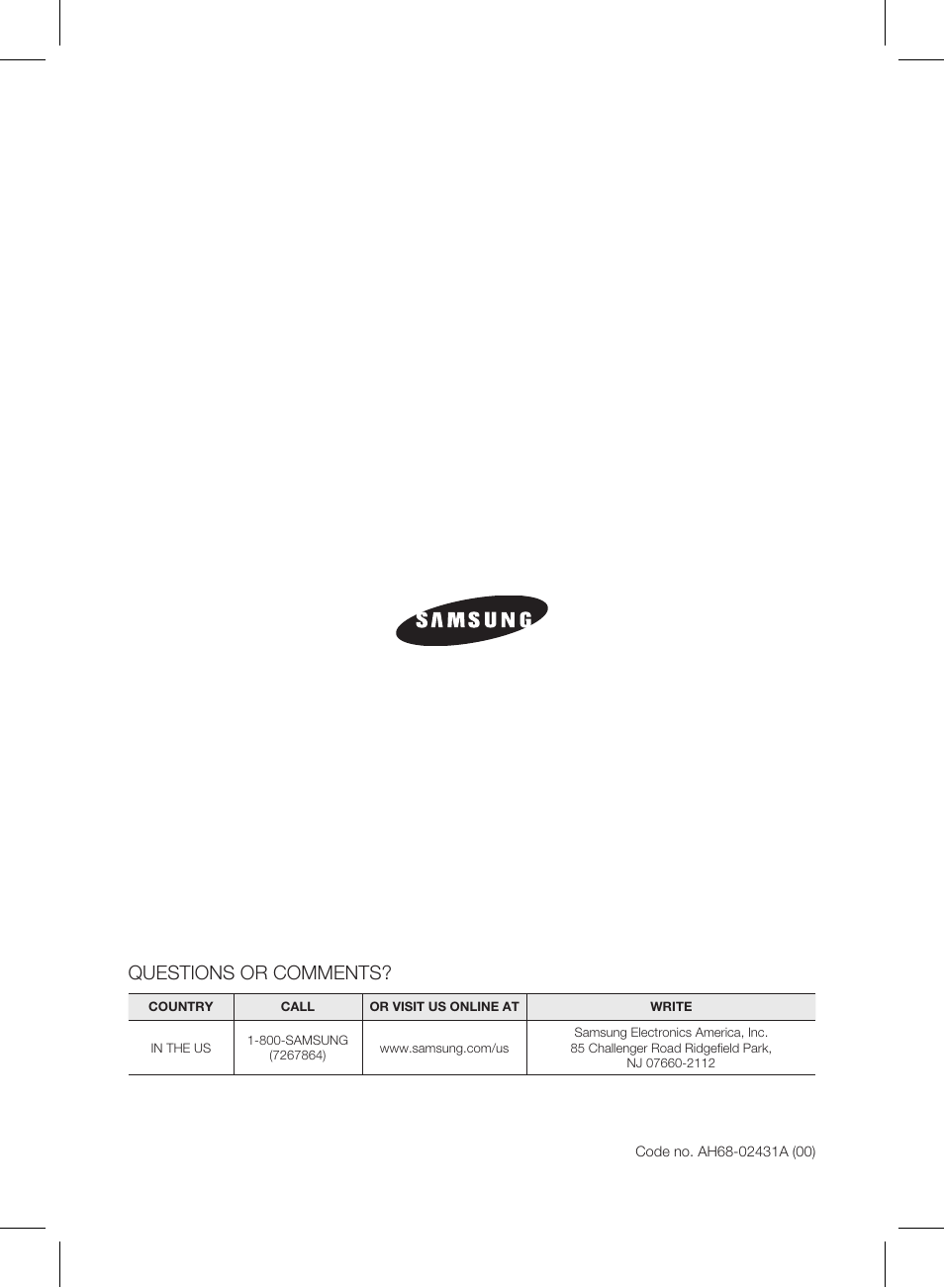 Questions or comments | Samsung HW-E450-ZA User Manual | Page 26 / 26