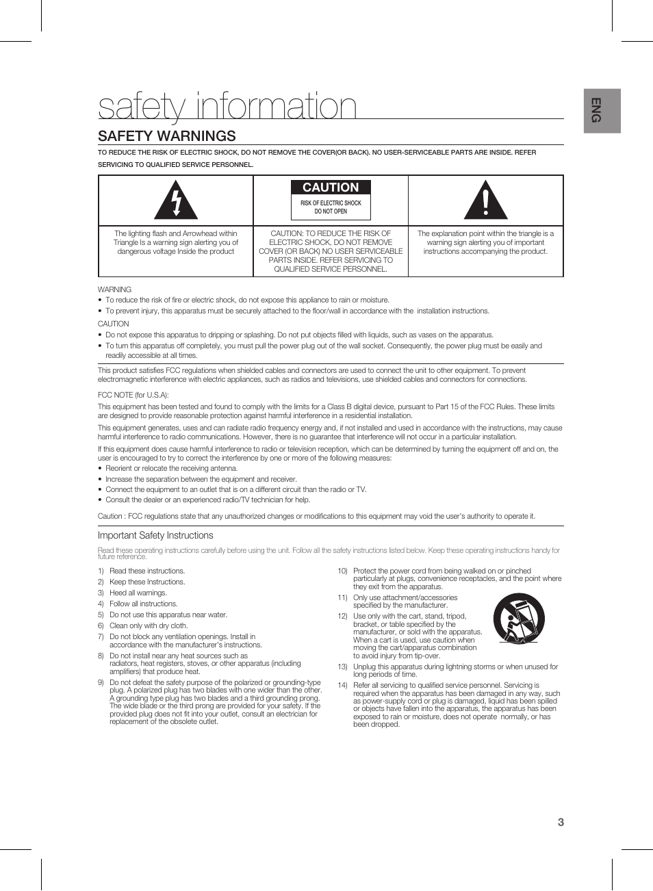 Safety information, Safety warnings, Caution | Samsung HW-E450-ZA User Manual | Page 3 / 26