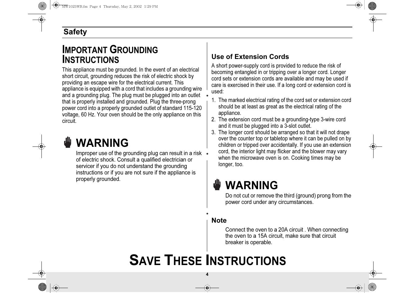 Hese, Nstructions, Warning | Samsung MW1025WB-XAC User Manual | Page 4 / 28