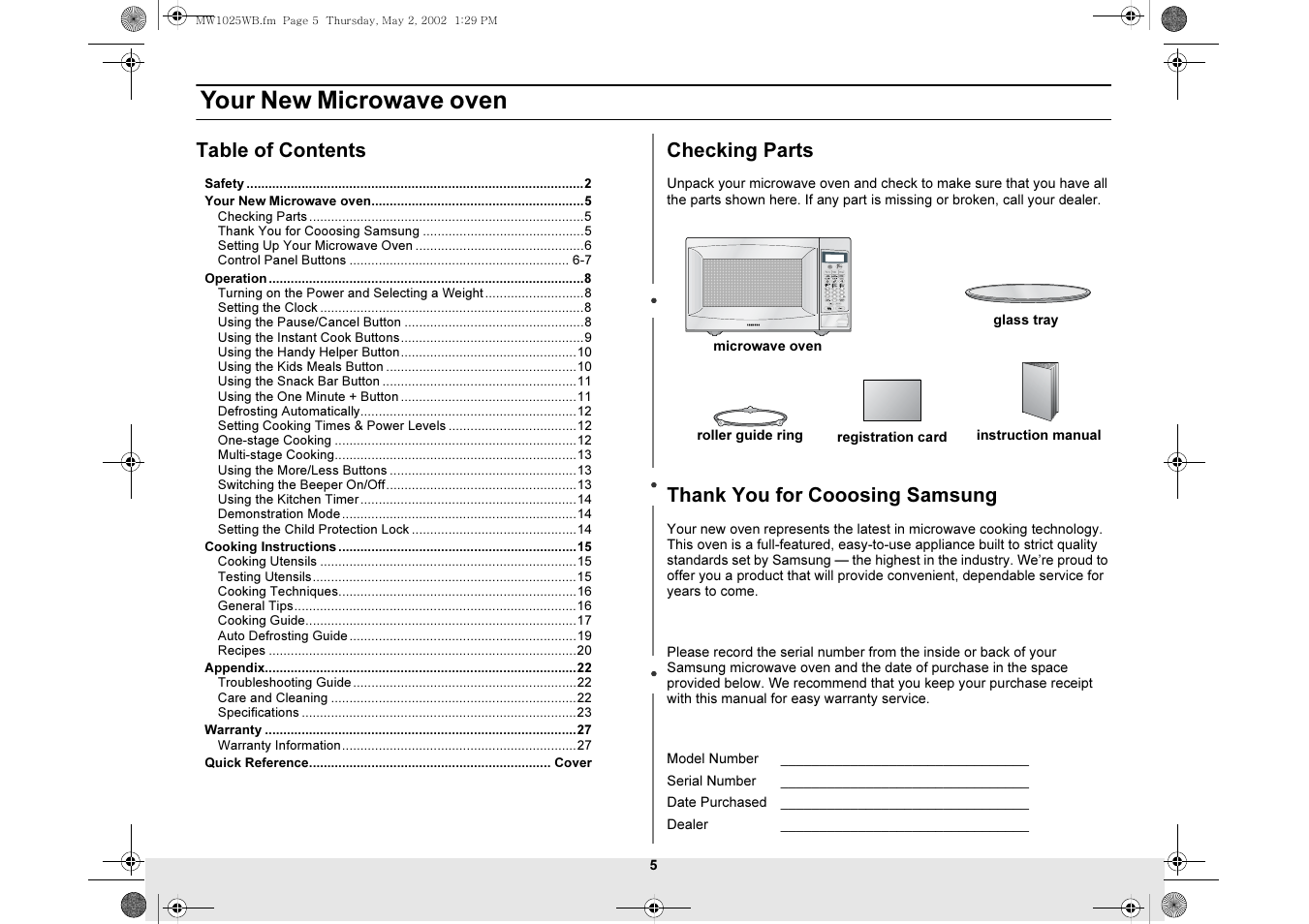 Samsung MW1025WB-XAC User Manual | Page 5 / 28
