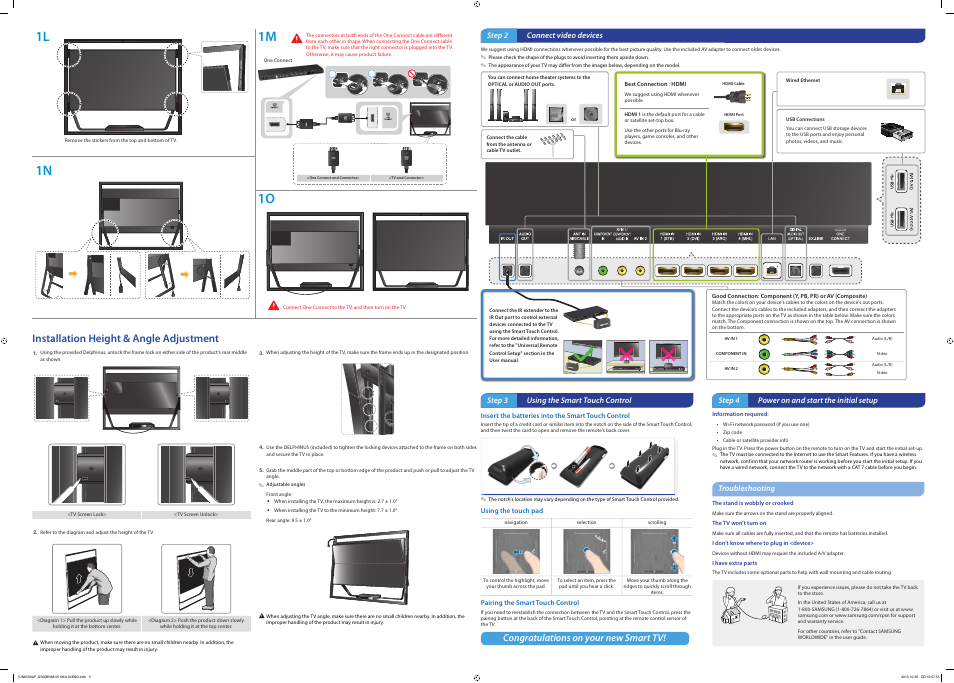 1n 1o, Installation height & angle adjustment | Samsung UN85S9AFXZA User Manual | Page 2 / 2