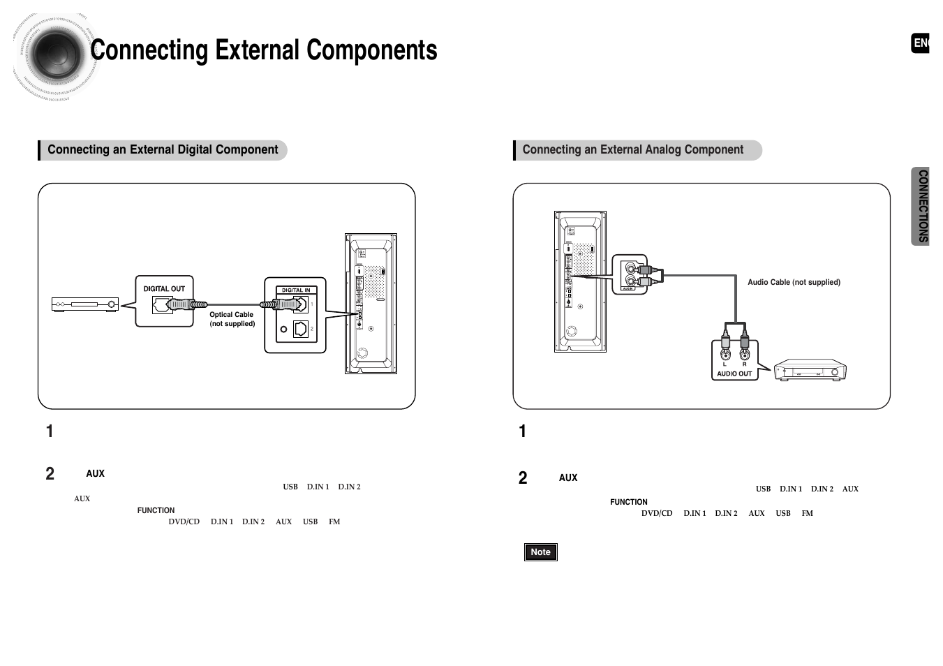 Connecting external components, 24 connecting external components 23 | Samsung HT-P1200T-XAC User Manual | Page 13 / 45