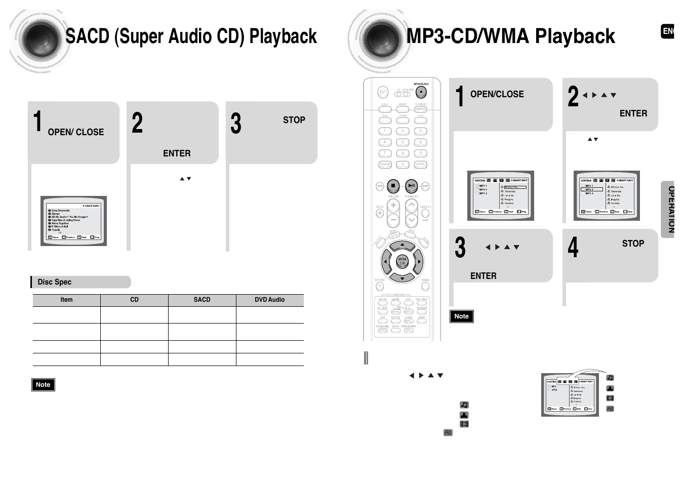 Sacd (super audio cd) playback, Mp3- cd/ wma playback, 32 mp3-cd/wma playback | Samsung HT-P1200T-XAC User Manual | Page 17 / 45