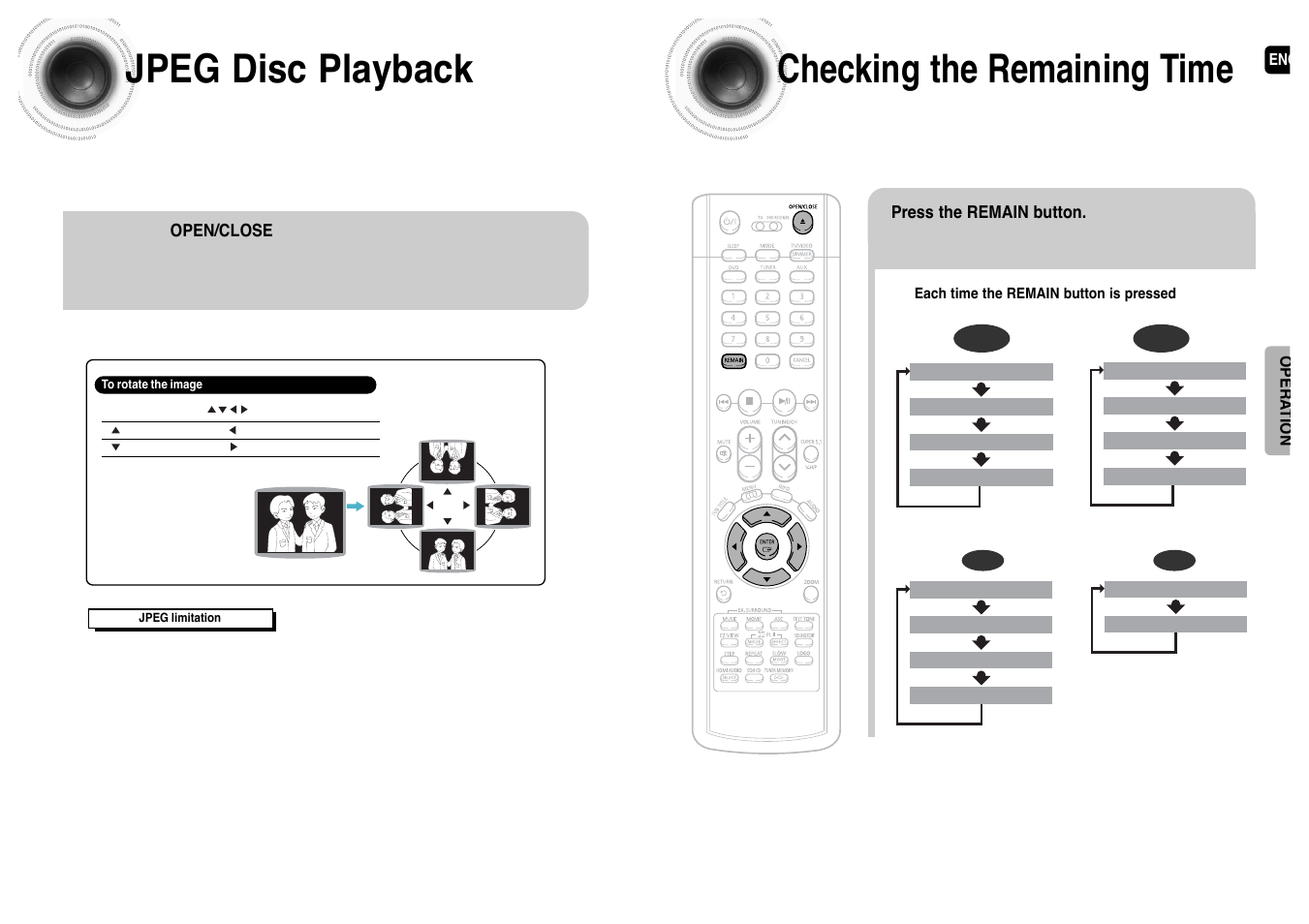 Jpeg disc playback, Checking the remaining time | Samsung HT-P1200T-XAC User Manual | Page 18 / 45