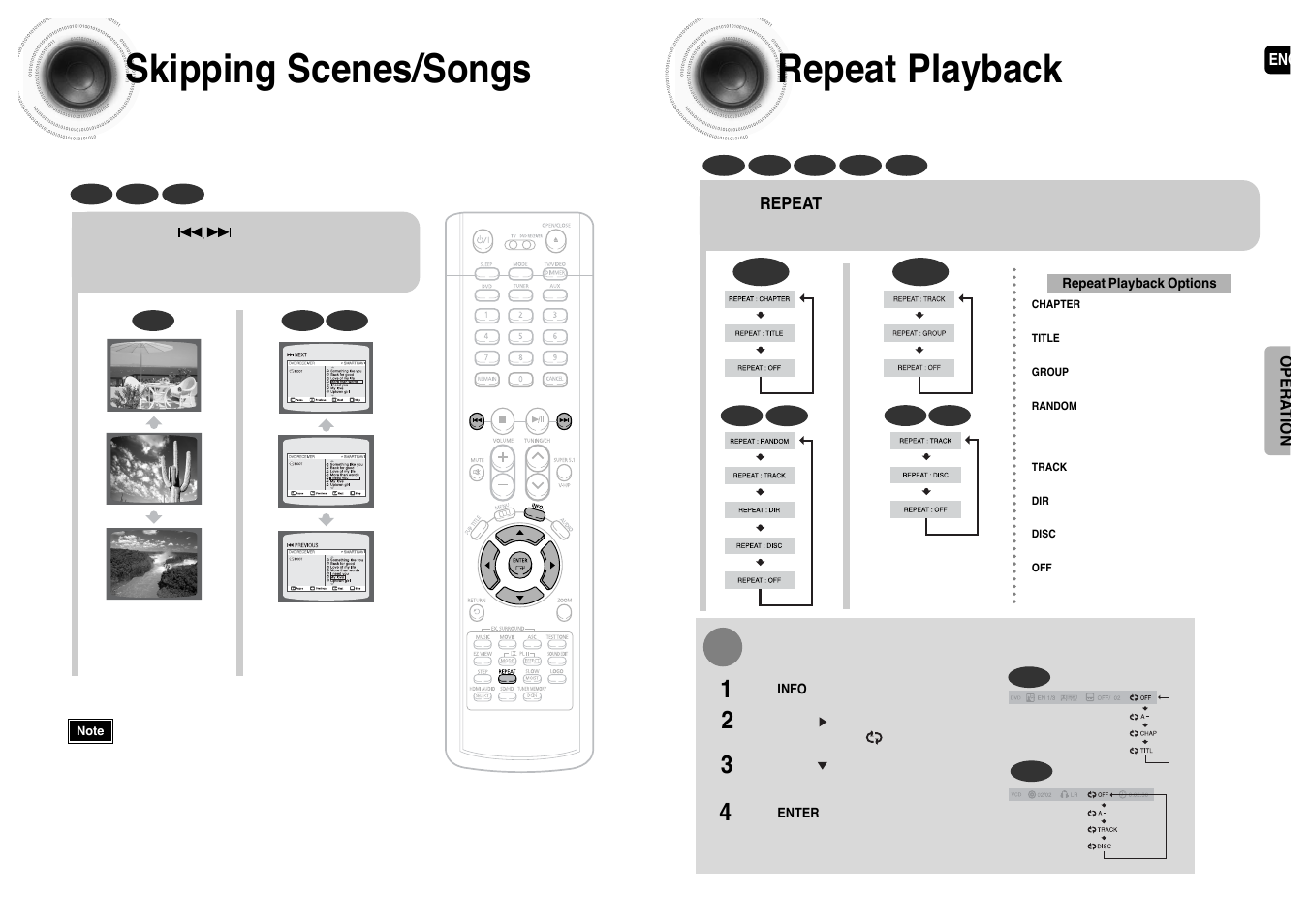 Skipping scenes/ songs, Repeat playback, Skipping scenes/songs repeat playback | Samsung HT-P1200T-XAC User Manual | Page 22 / 45