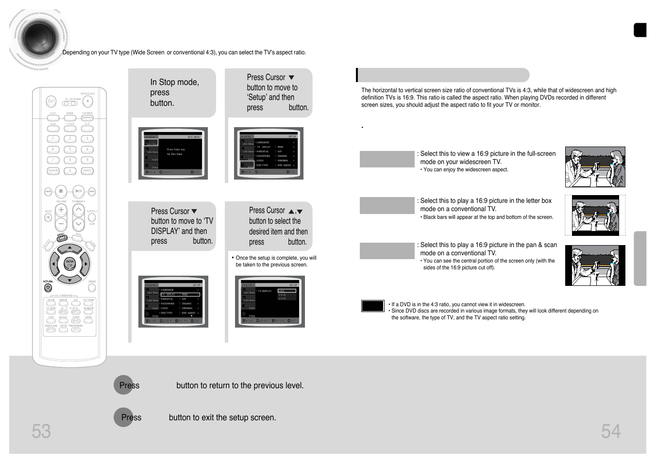 Setting tv screen type, 53 54 setting tv screen type | Samsung HT-P1200T-XAC User Manual | Page 28 / 45