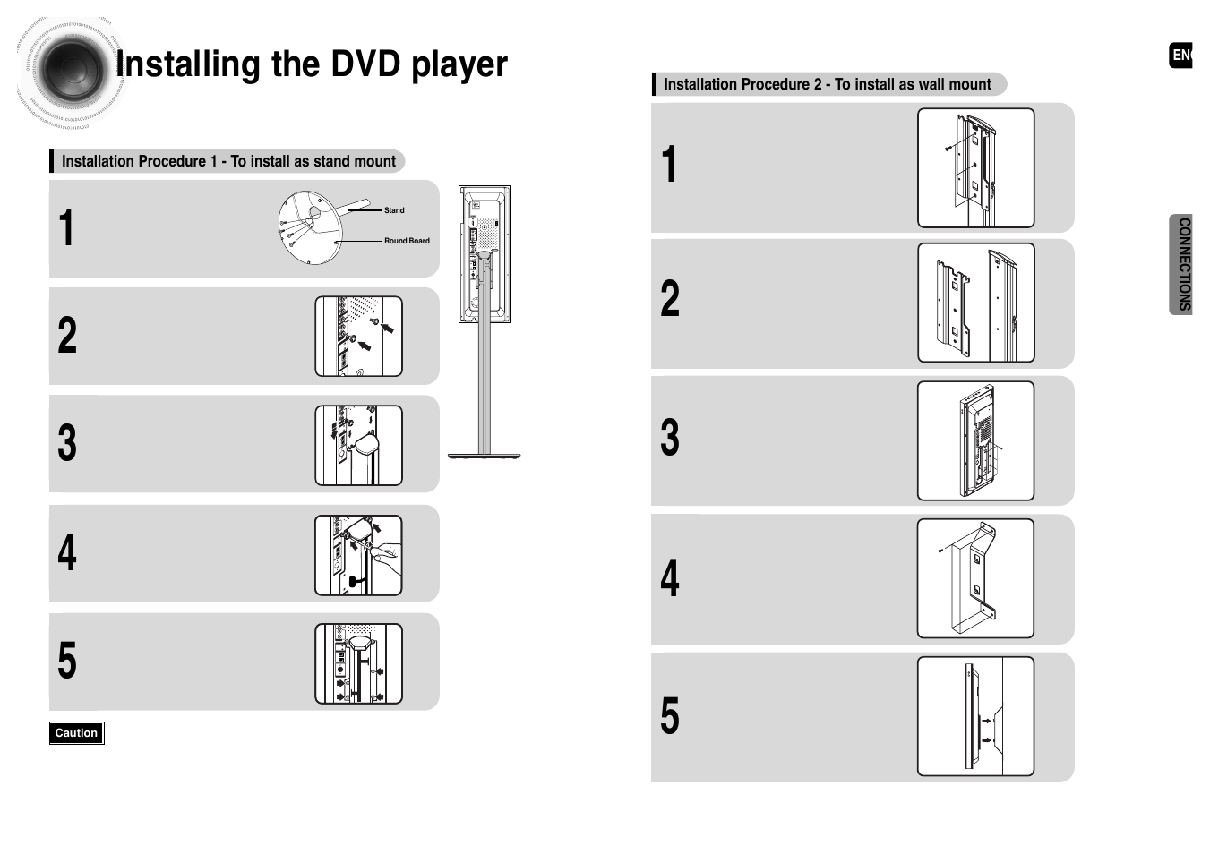 Connections, Installing the dvd player, 13 installing the dvd player | Samsung HT-P1200T-XAC User Manual | Page 8 / 45