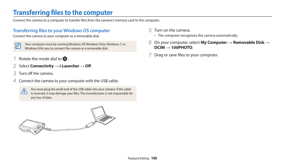 Transferring files to the computer, Transferring files to your windows os computer | Samsung EC-WB200FBPWUS User Manual | Page 101 / 164