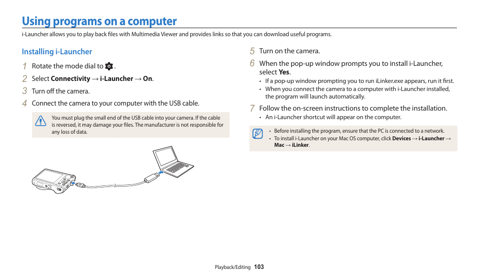 Using programs on a computer, Installing i-launcher | Samsung EC-WB200FBPWUS User Manual | Page 104 / 164