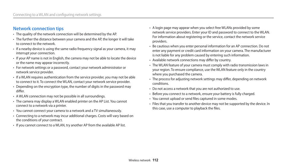 Network connection tips | Samsung EC-WB200FBPWUS User Manual | Page 113 / 164