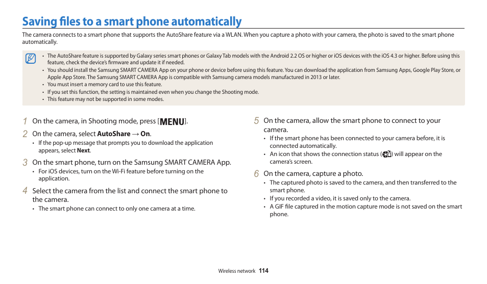 Saving files to a smart phone automatically | Samsung EC-WB200FBPWUS User Manual | Page 115 / 164