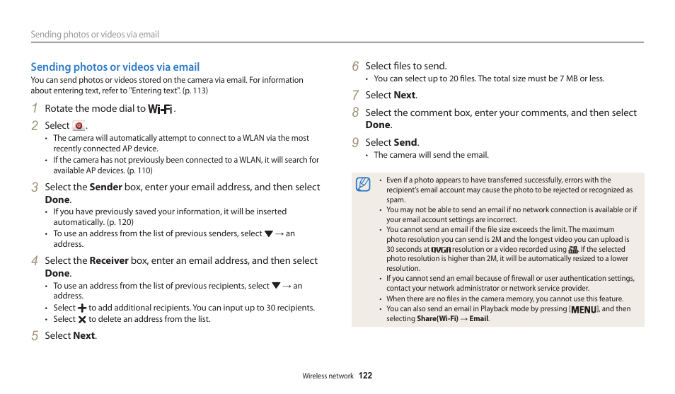 Sending photos or videos via email | Samsung EC-WB200FBPWUS User Manual | Page 123 / 164