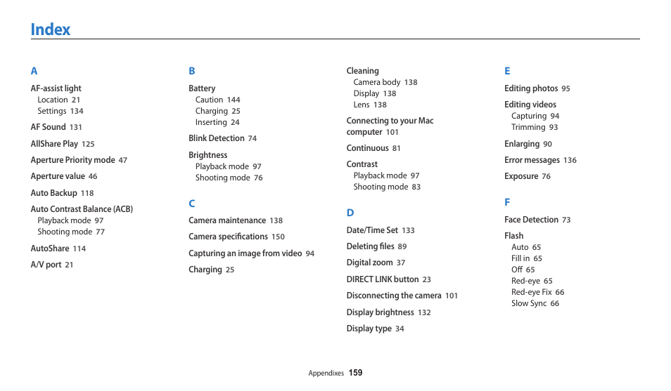 Index | Samsung EC-WB200FBPWUS User Manual | Page 160 / 164