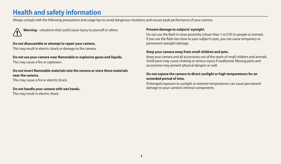 Health and safety information | Samsung EC-WB200FBPWUS User Manual | Page 2 / 164