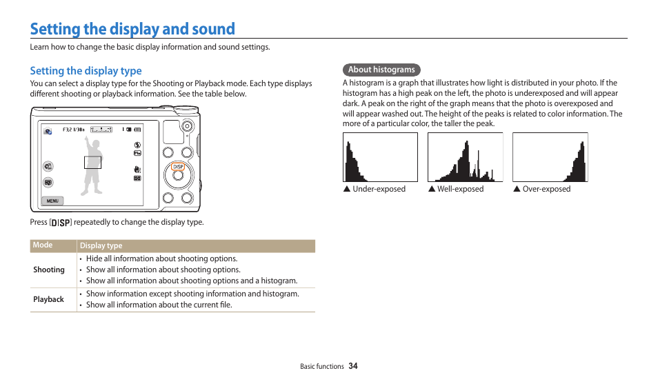 Setting the display and sound, Setting the display type | Samsung EC-WB200FBPWUS User Manual | Page 35 / 164