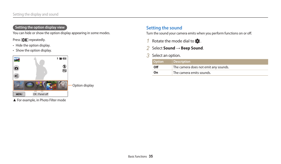 Setting the sound | Samsung EC-WB200FBPWUS User Manual | Page 36 / 164