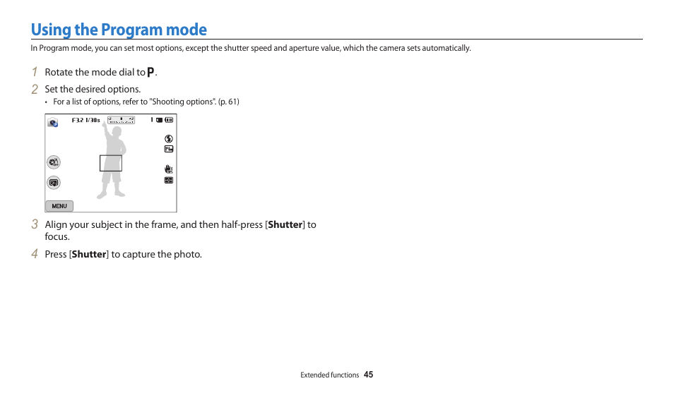 Using the program mode | Samsung EC-WB200FBPWUS User Manual | Page 46 / 164