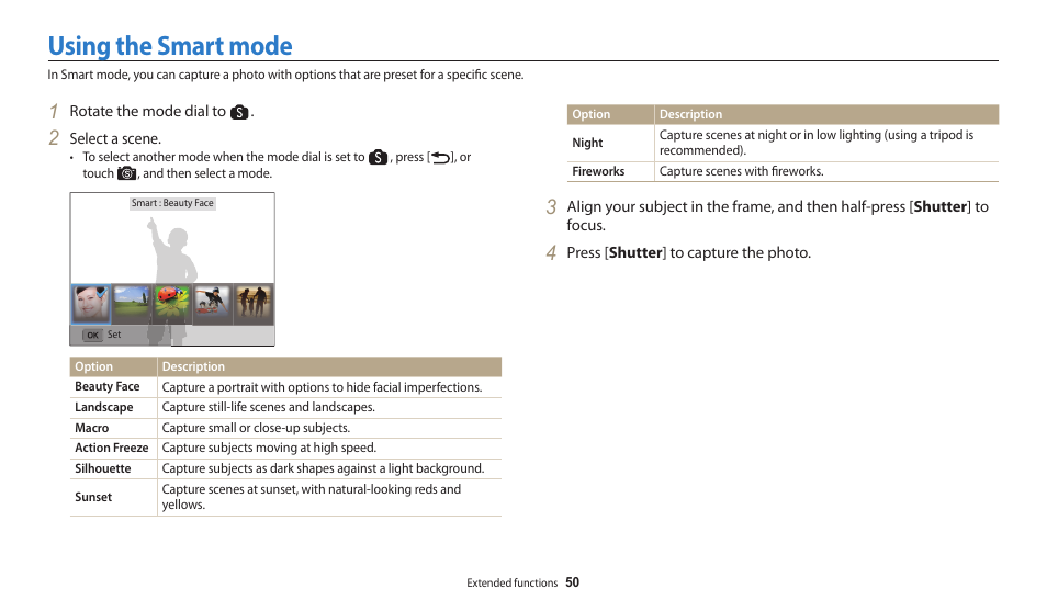 Using the smart mode | Samsung EC-WB200FBPWUS User Manual | Page 51 / 164