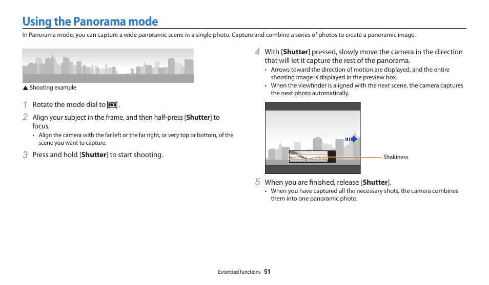 Using the panorama mode | Samsung EC-WB200FBPWUS User Manual | Page 52 / 164