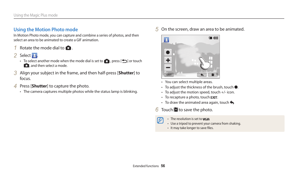 Using the motion photo mode | Samsung EC-WB200FBPWUS User Manual | Page 57 / 164