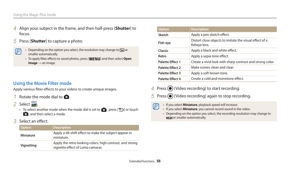 Using the movie filter mode | Samsung EC-WB200FBPWUS User Manual | Page 59 / 164