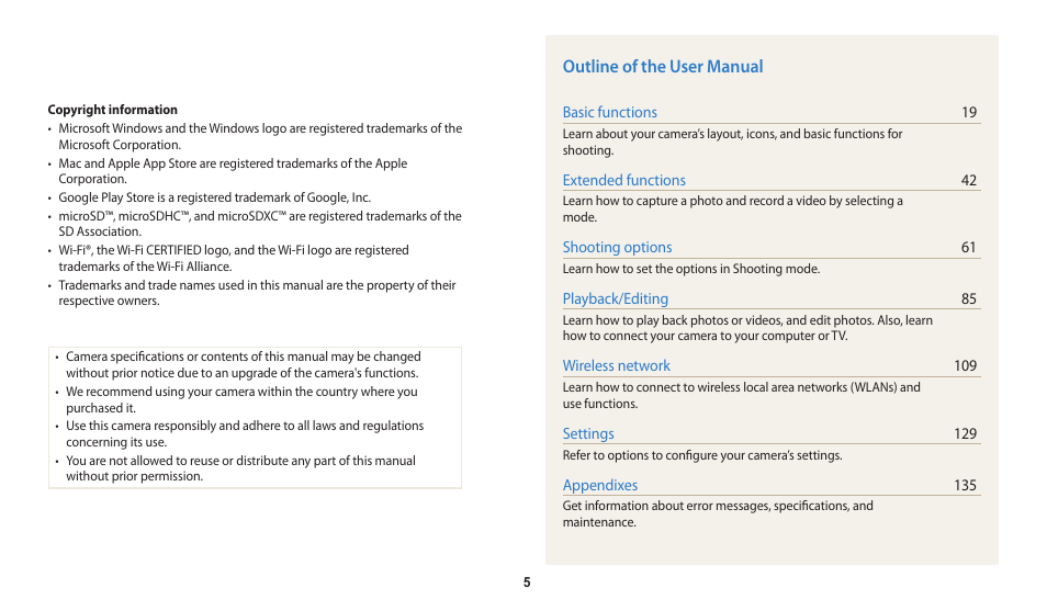 Outline of the user manual | Samsung EC-WB200FBPWUS User Manual | Page 6 / 164