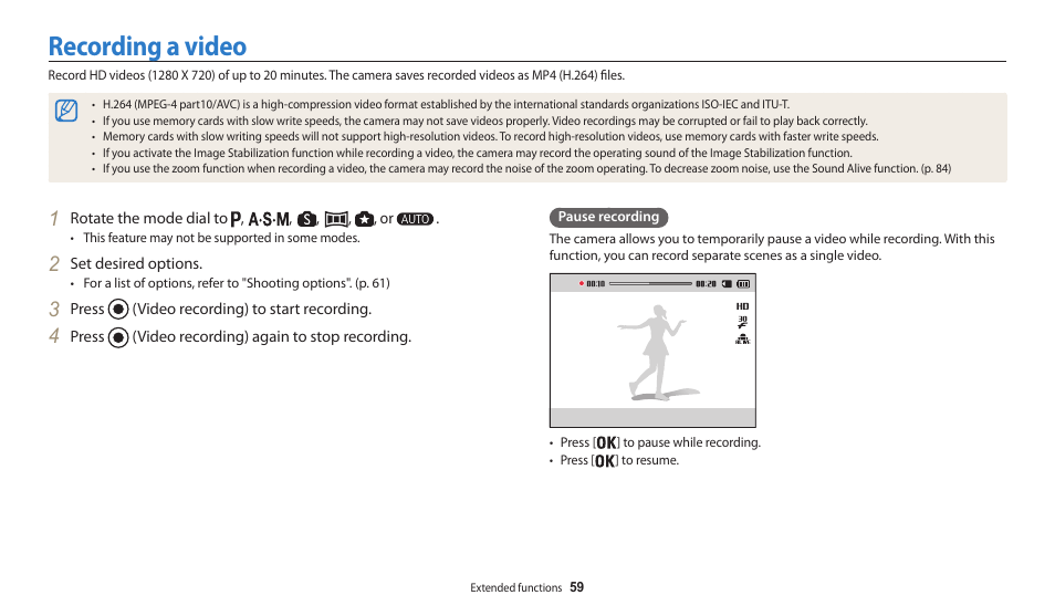 Recording a video | Samsung EC-WB200FBPWUS User Manual | Page 60 / 164