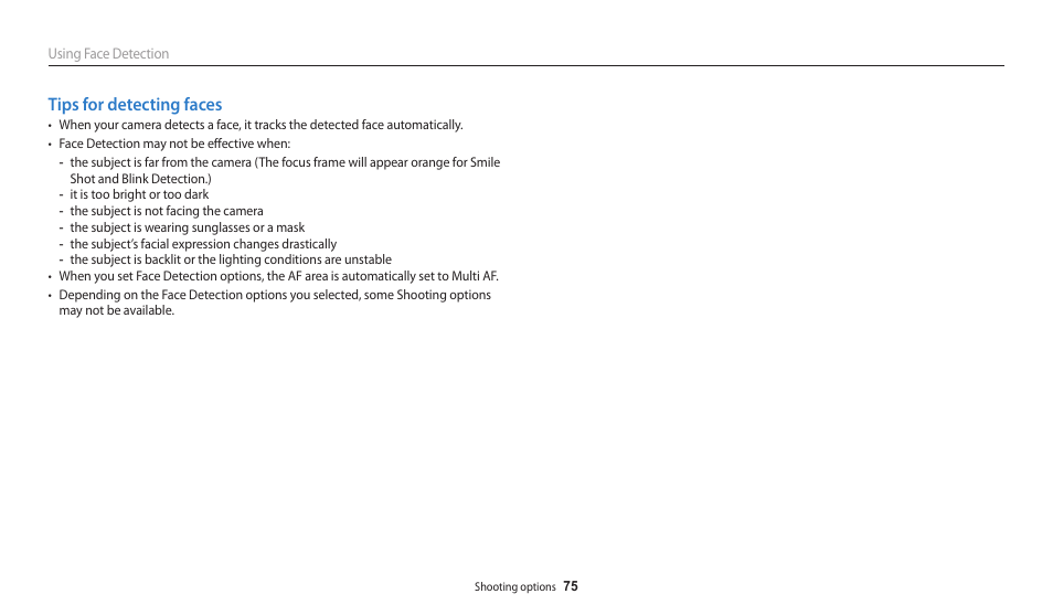 Tips for detecting faces | Samsung EC-WB200FBPWUS User Manual | Page 76 / 164