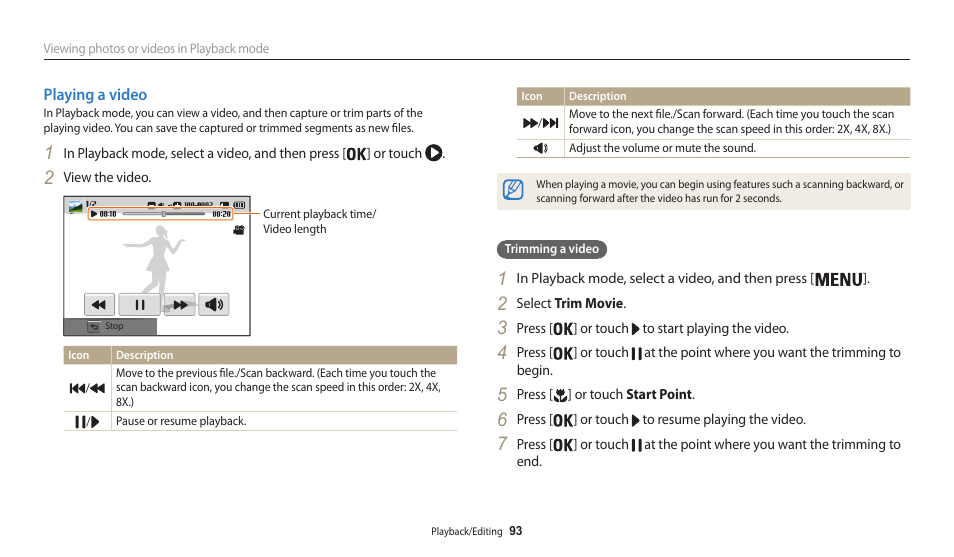 Playing a video | Samsung EC-WB200FBPWUS User Manual | Page 94 / 164