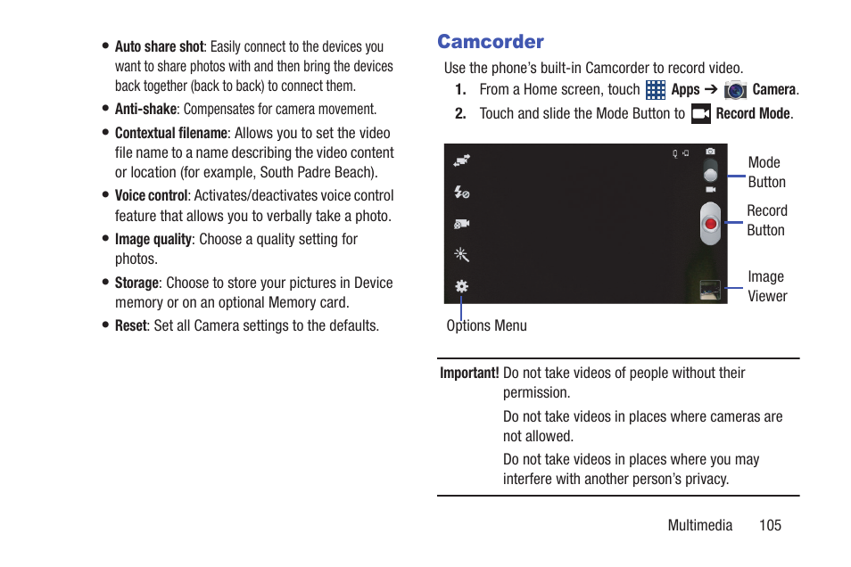 Camcorder | Samsung SCH-R530MBBUSC User Manual | Page 111 / 201