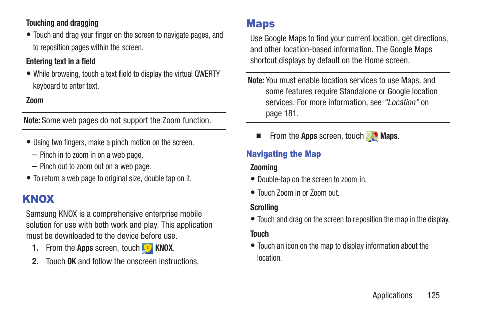 Knox, Maps, Knox maps | Samsung SCH-R530MBBUSC User Manual | Page 131 / 201
