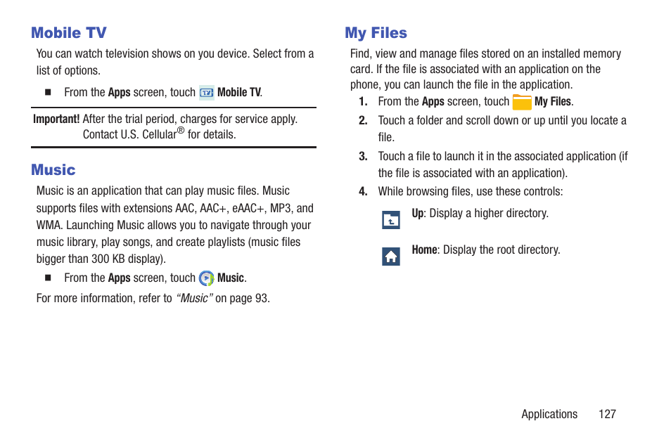 Mobile tv, Music, My files | Mobile tv music my files | Samsung SCH-R530MBBUSC User Manual | Page 133 / 201